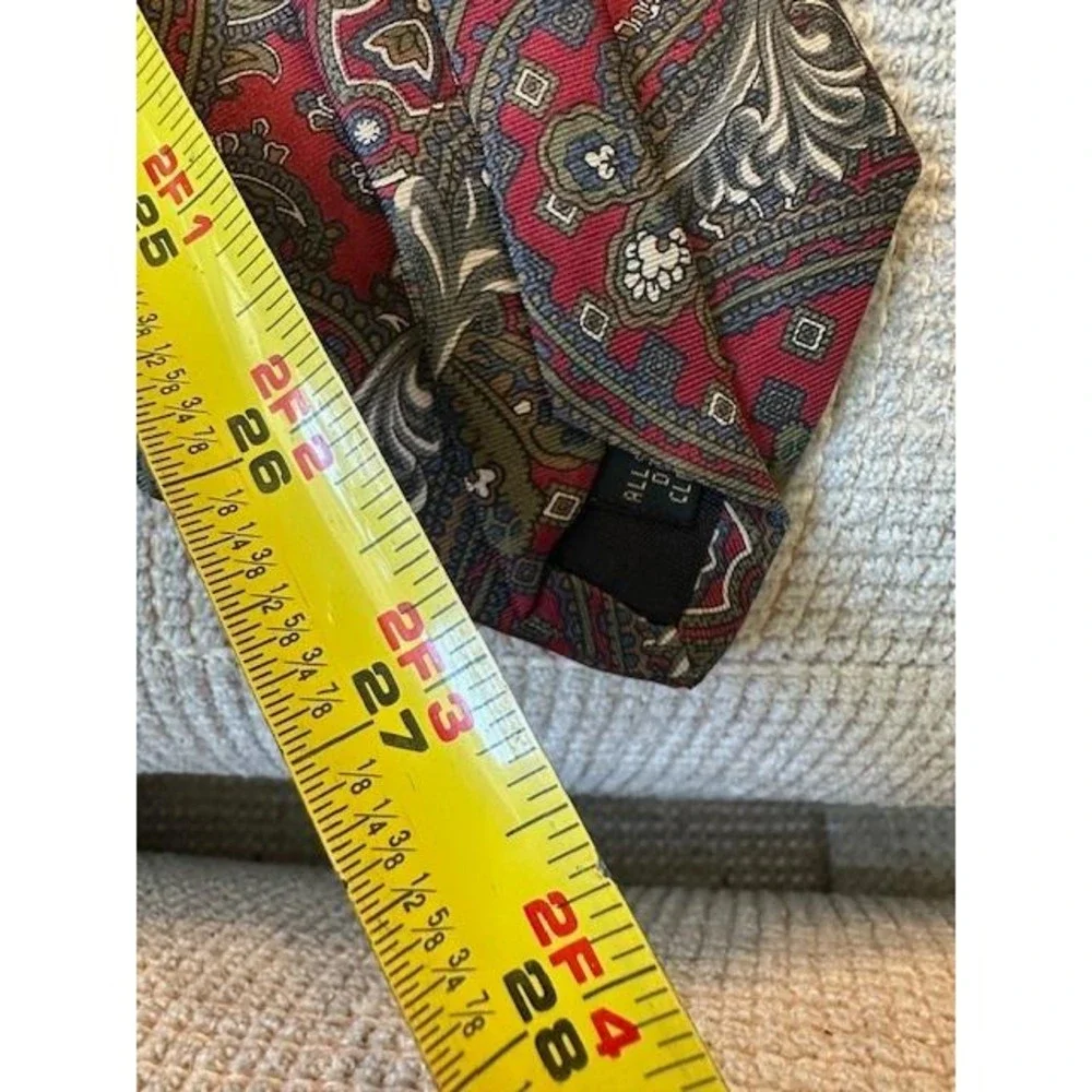 Bill Blass Mens Silk‎ Necktie Red Olive Green Gold Paisley Medallion Vintage Tie